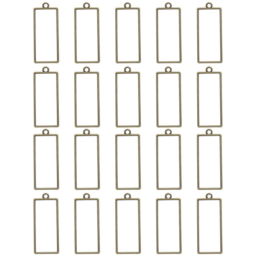 6744 60Pcs Alloy Open Bezel Pendants, Rectangle Hollow Frame Pendant